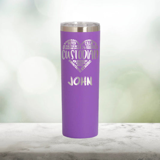 Personalized Custodian Heart Skinny Tumbler - Laser Engraved