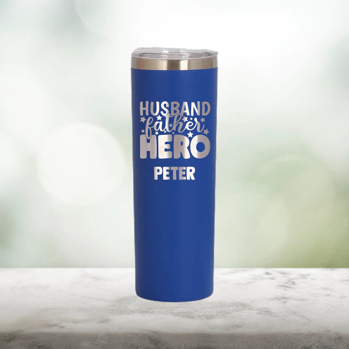 Personalized Husband, Father, Hero Dad Skinny Tumbler - Laser Engraved