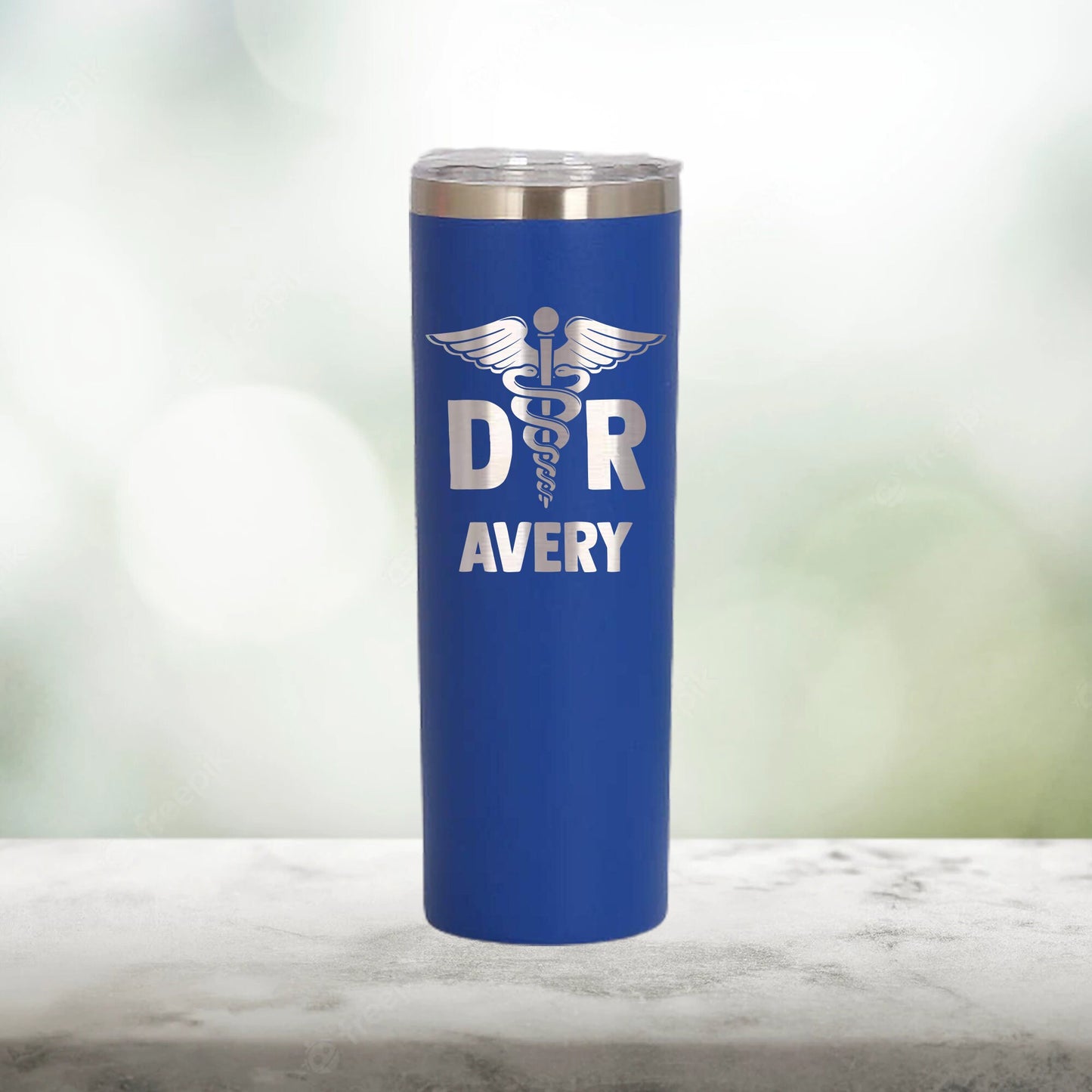 Personalized Doctor Caduceus Skinny Tumbler - Laser Engraved