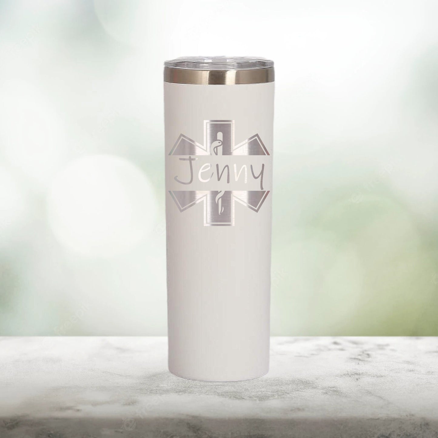 Personalized EMT Monogram Skinny Tumbler - Laser Engraved