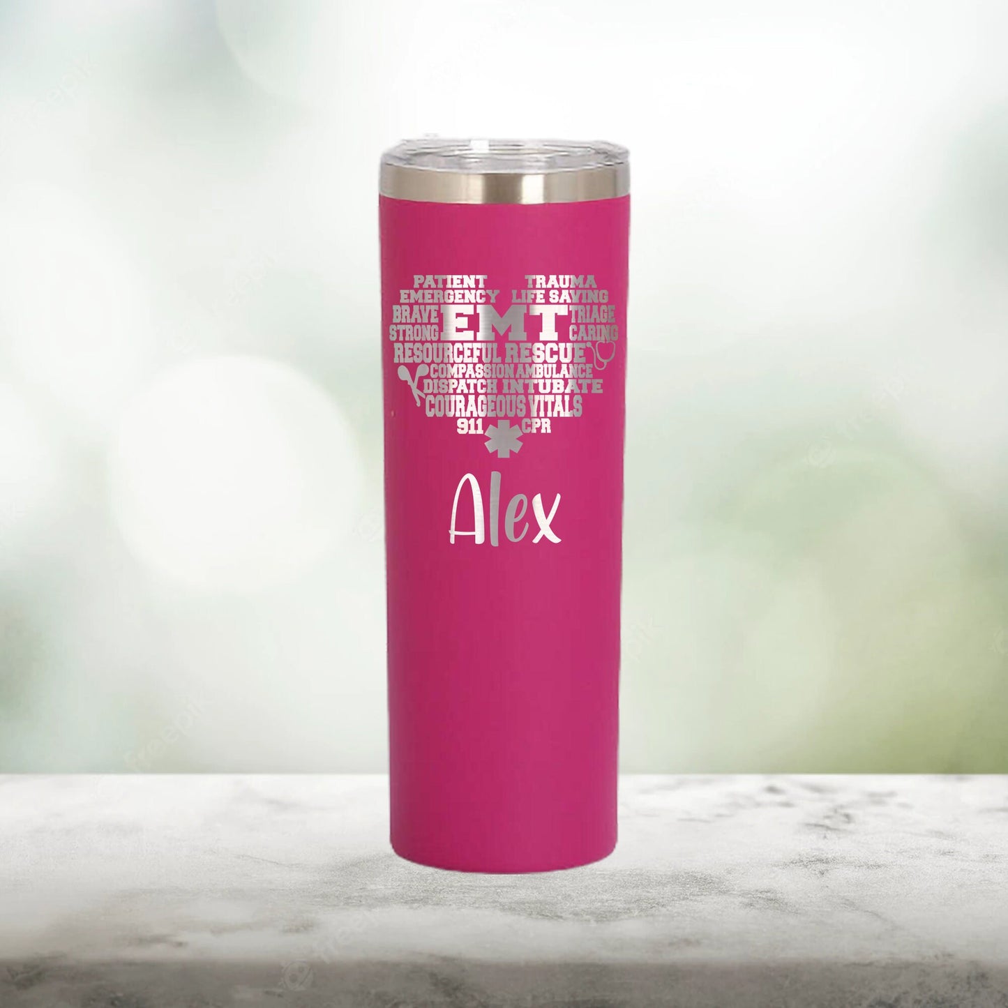 Personalized EMT Heart Skinny Tumbler - Laser Engraved