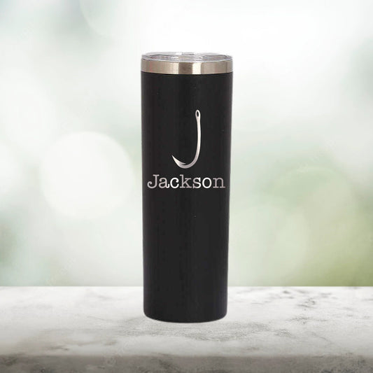 Personalized Fisher Monogram Skinny Tumbler - Laser Engraved