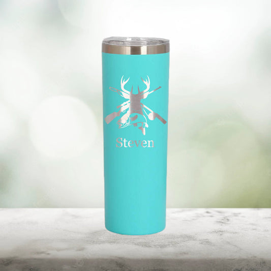 Personalized Fisher and Fishing Poles Skinny Tumbler - Laser Engraved