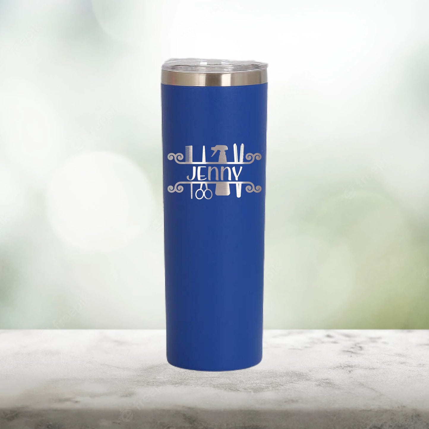 Personalized Hairdresser Monogram Skinny Tumbler - Laser Engraved