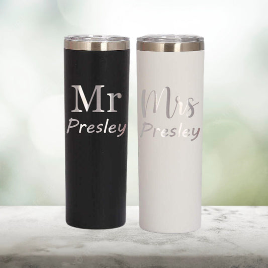 Personalized Mr. and Mrs. Skinny Tumbler - Laser Engraved