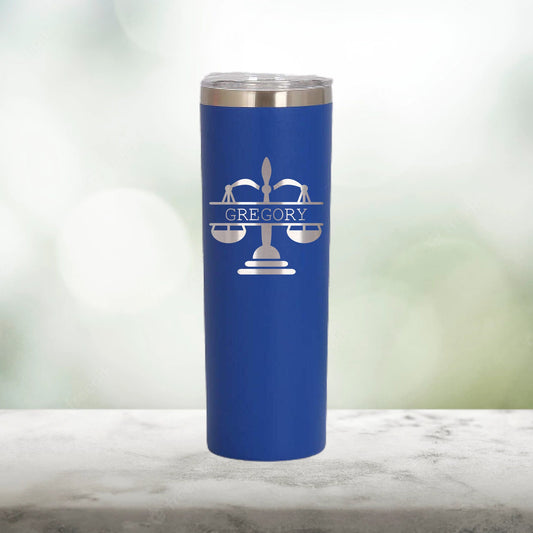 Personalized Lawyer Monogram Skinny Tumbler - Laser Engraved