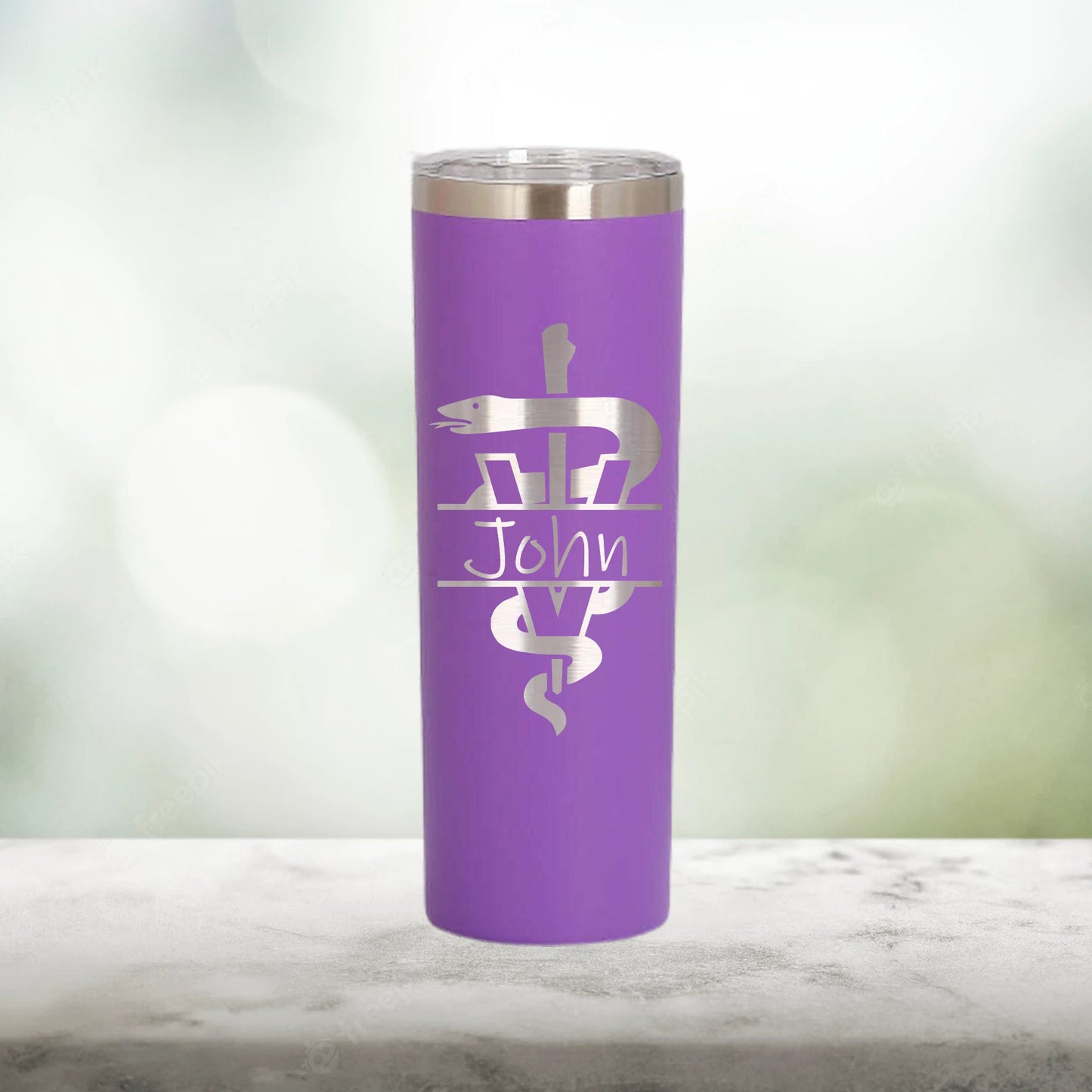 Personalized Veterinarian Split Monogram Skinny Tumbler - Laser Engraved