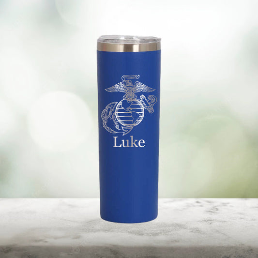 Personalized Marine Skinny Tumbler - Laser Engraved