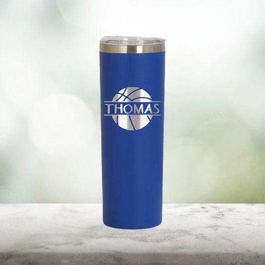 Personalized Basketball Split Monogram Skinny Tumbler - Laser Engraved