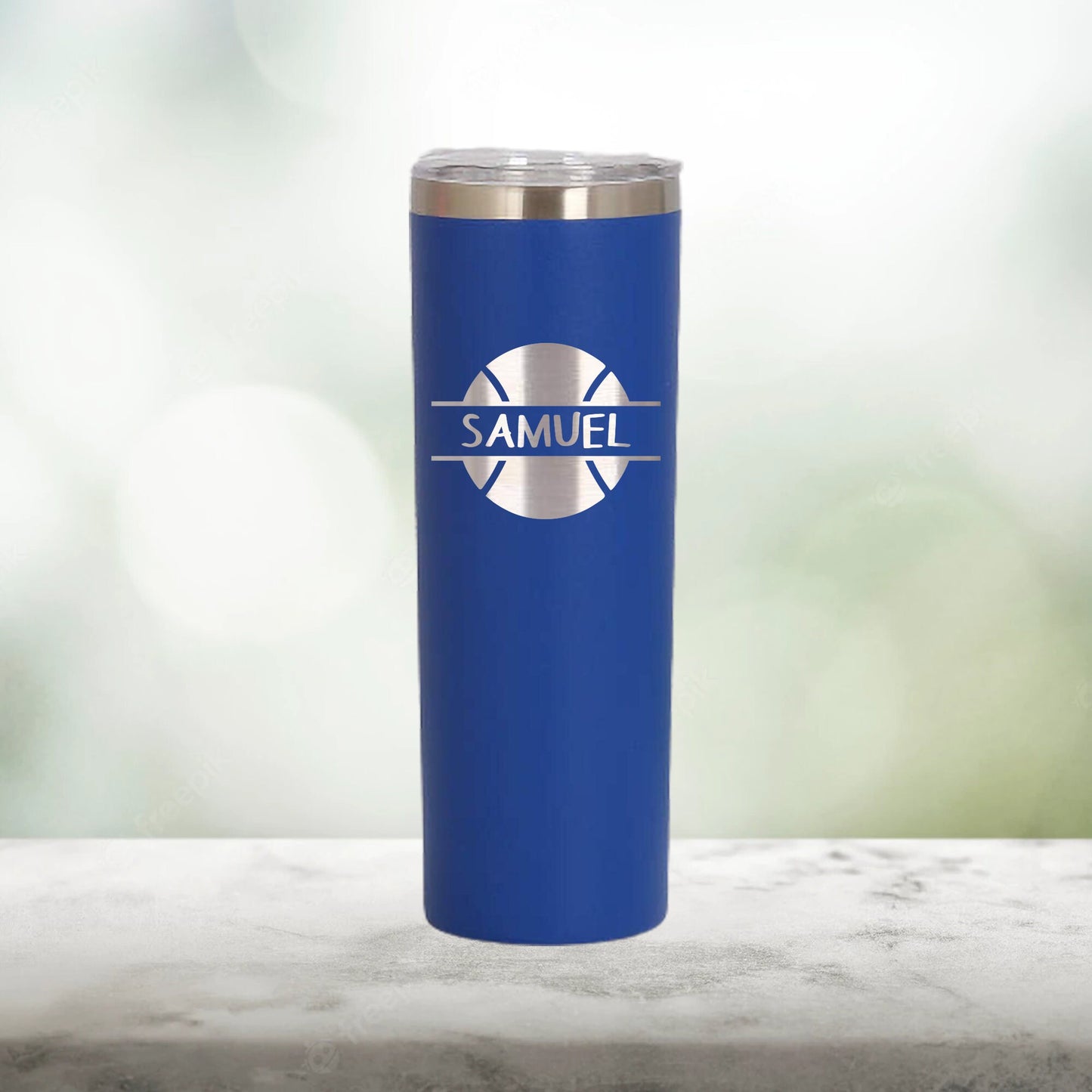 Personalized Tennis Split Monogram Skinny Tumbler - Laser Engraved