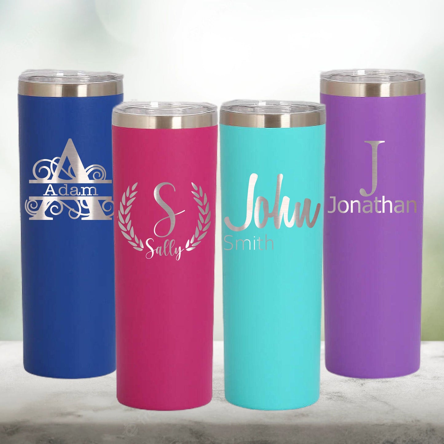 Personalized Monogram Skinny Tumbler - Laser Engraved