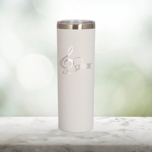 Personalized Music Note Skinny Tumbler - Laser Engraved