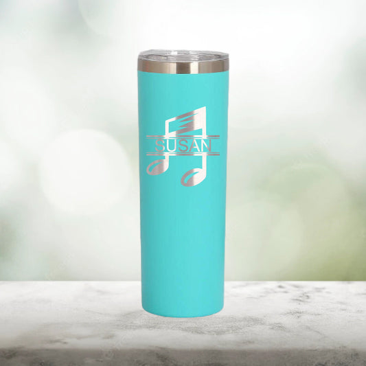 Personalized Music Monogram Skinny Tumbler - Laser Engraved