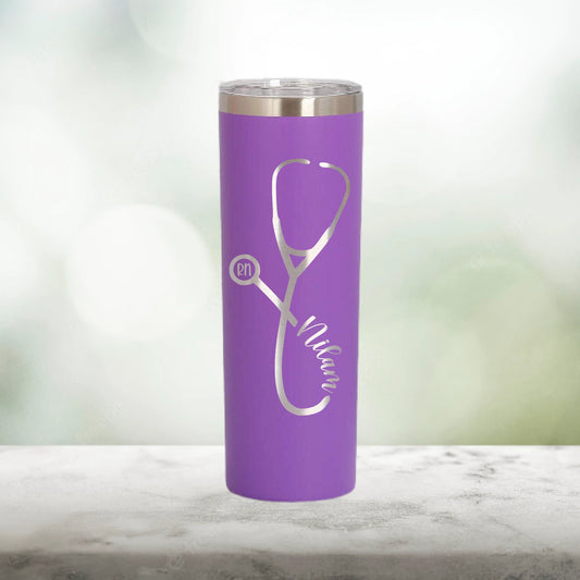 Personalized Nurse Stethoscope Skinny Tumbler - Laser Engraved