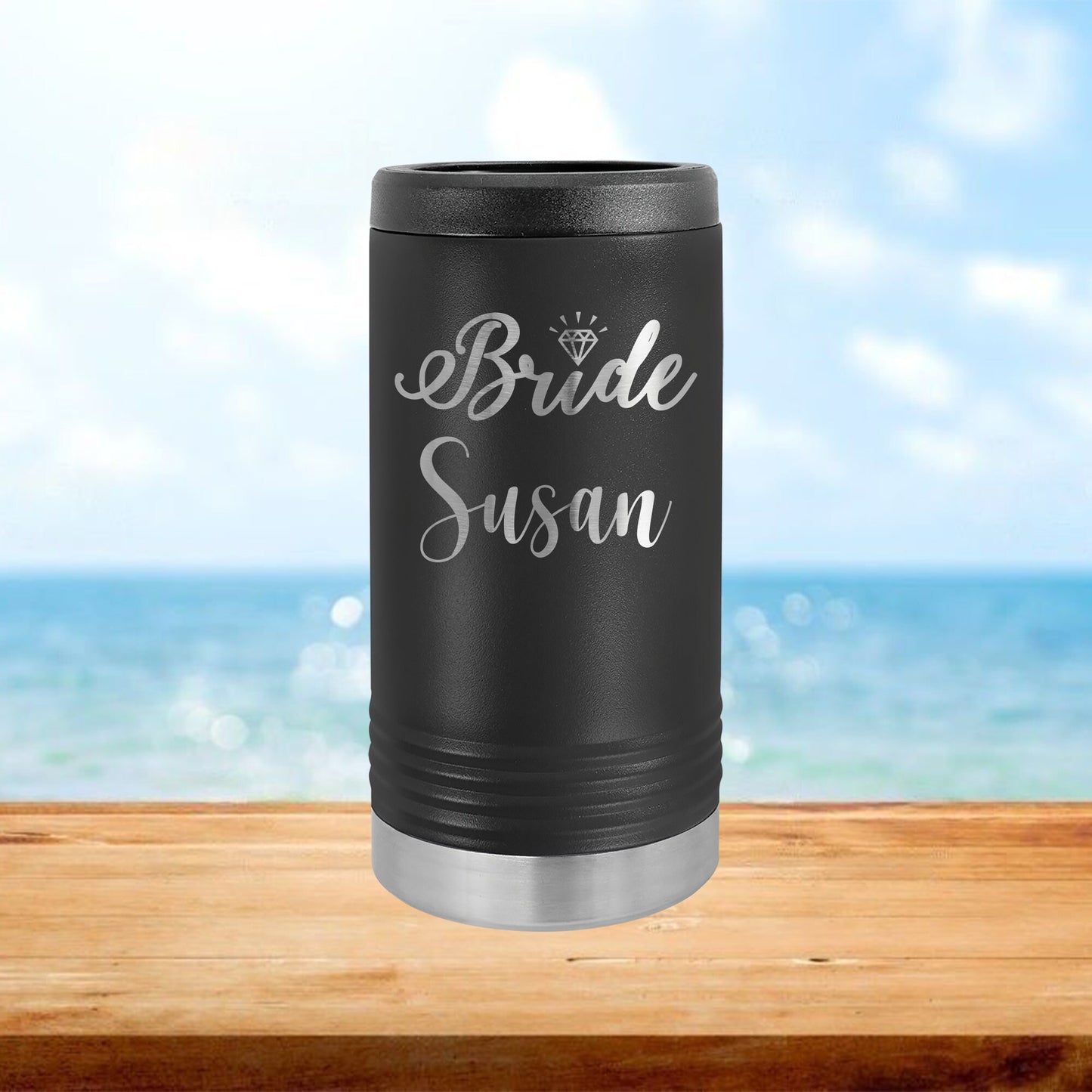 Personalized Bride Skinny Can Cooler - Laser Engraved