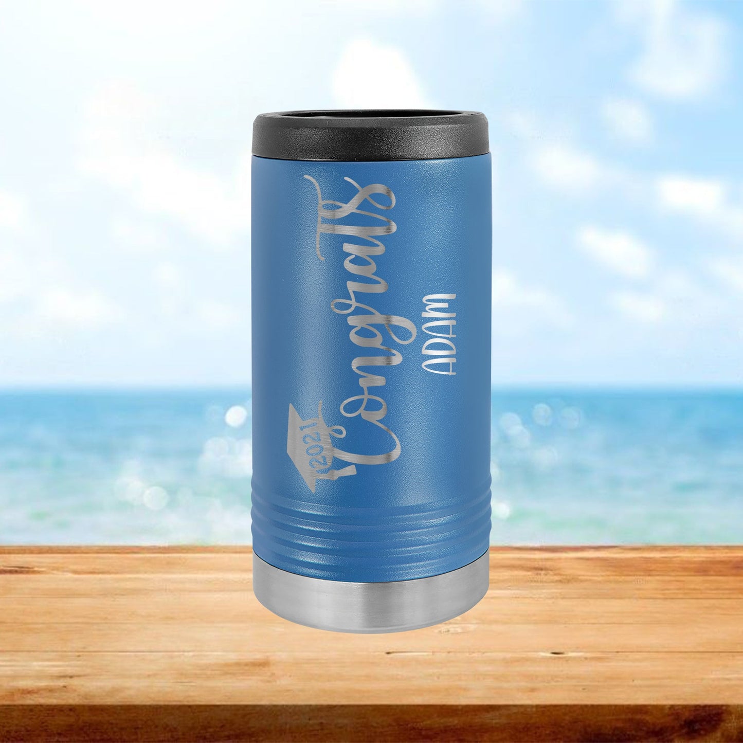 Personalized Congrats Grad Skinny Can Cooler - Laser Engraved