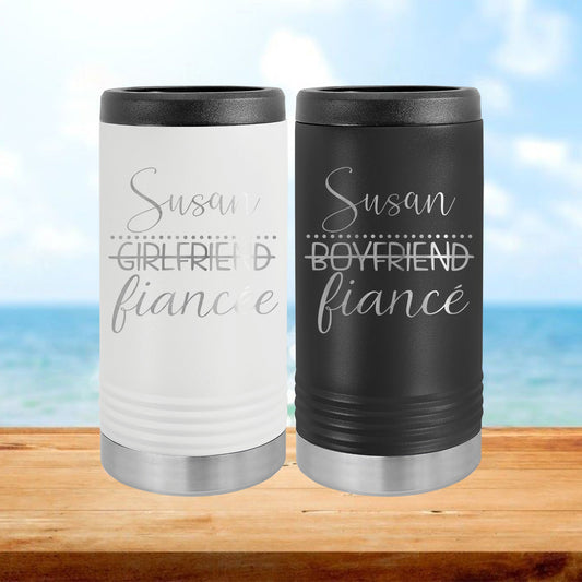 Personalized Newly Engaged Skinny Can Cooler - Laser Engraved