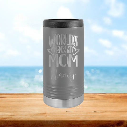 Personalized World's Best Mom Skinny Can Cooler - Laser Engraved