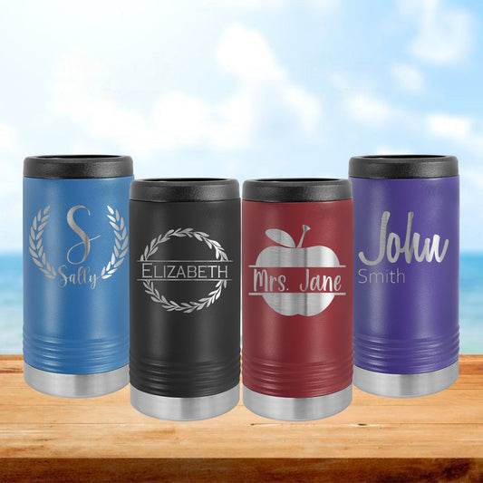 Personalized Monogram Skinny Can Cooler - Laser Engraved