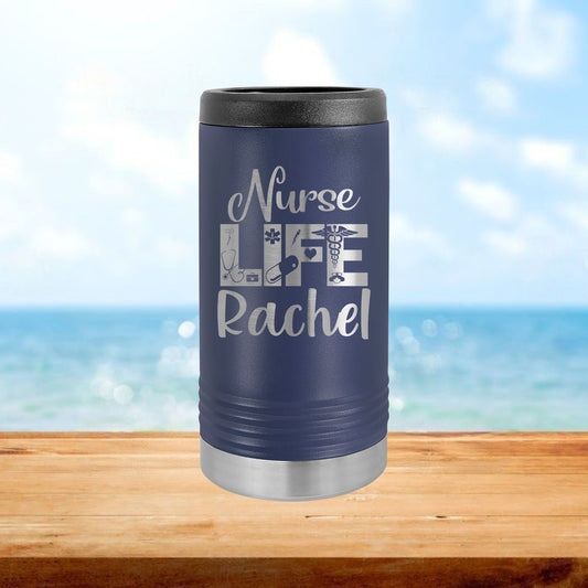 Personalized Nurse Life Skinny Can Cooler - Laser Engraved