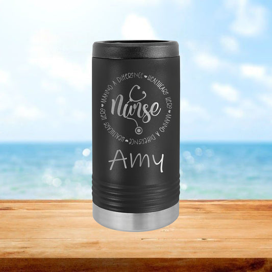 Personalized Nurse Characteristics Skinny Can Cooler - Laser Engraved