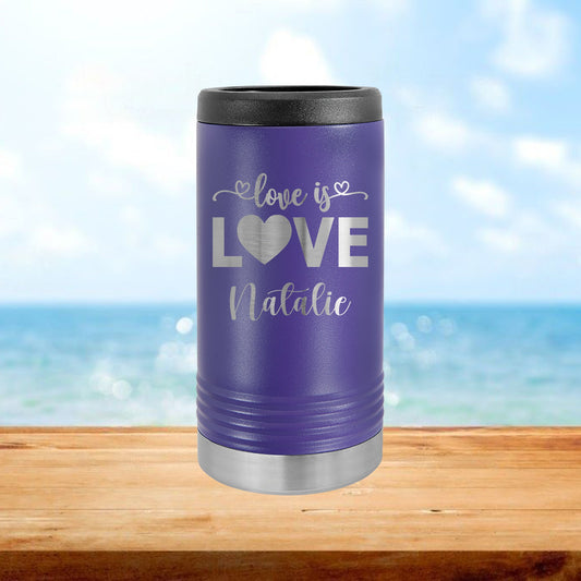 Personalized Love is Love Pride Skinny Can Cooler - Laser Engraved