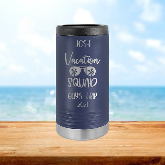 Personalized Vacation Squad Skinny Can Cooler - Laser Engraved