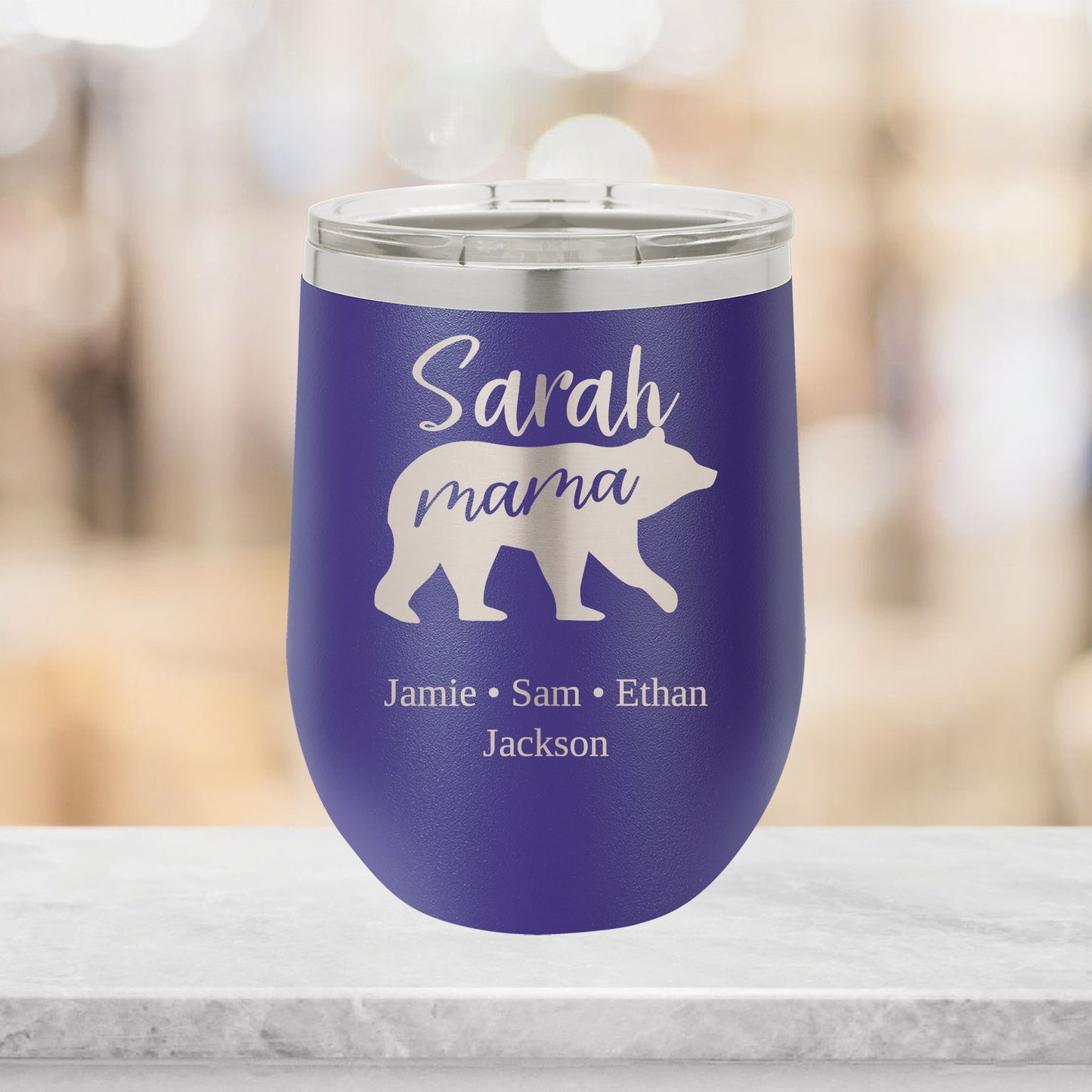 Personalized Mama Bear with Kids' Names Wine Tumbler - Laser Engraved