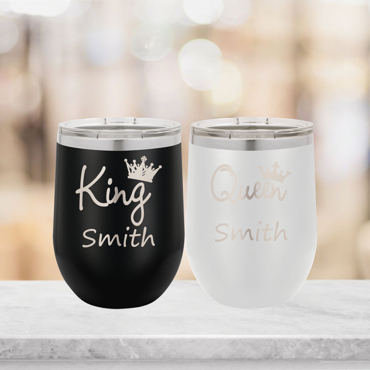 Personalized King and Queen Wine Tumbler - Laser Engraved