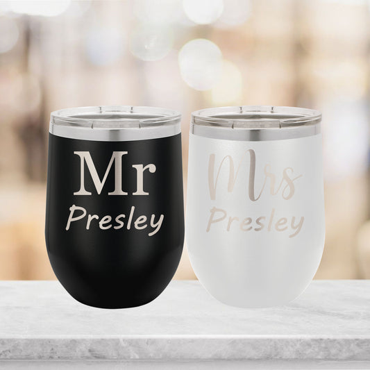 Personalized Mr. and Mrs. Wine Tumbler - Laser Engraved