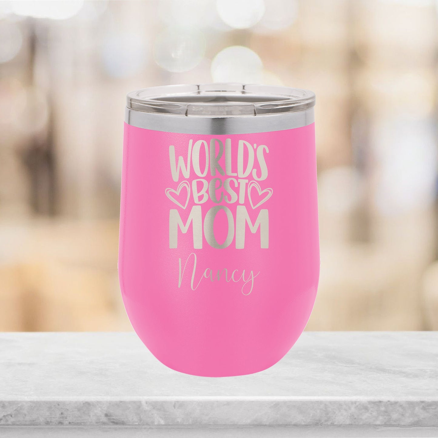 Personalized World's Best Mom Wine Tumbler - Laser Engraved