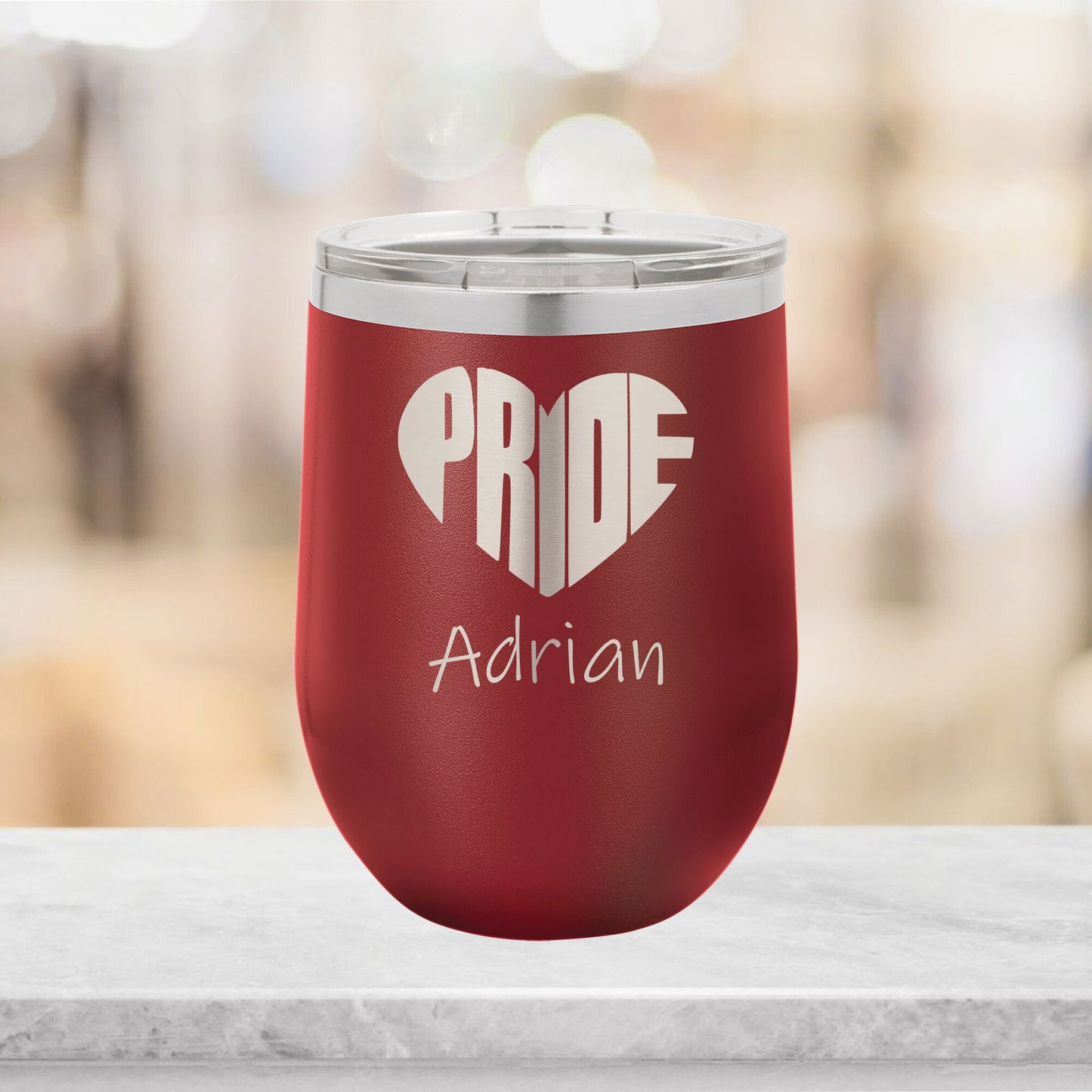 Personalized Pride Heart Wine Tumbler - Laser Engraved