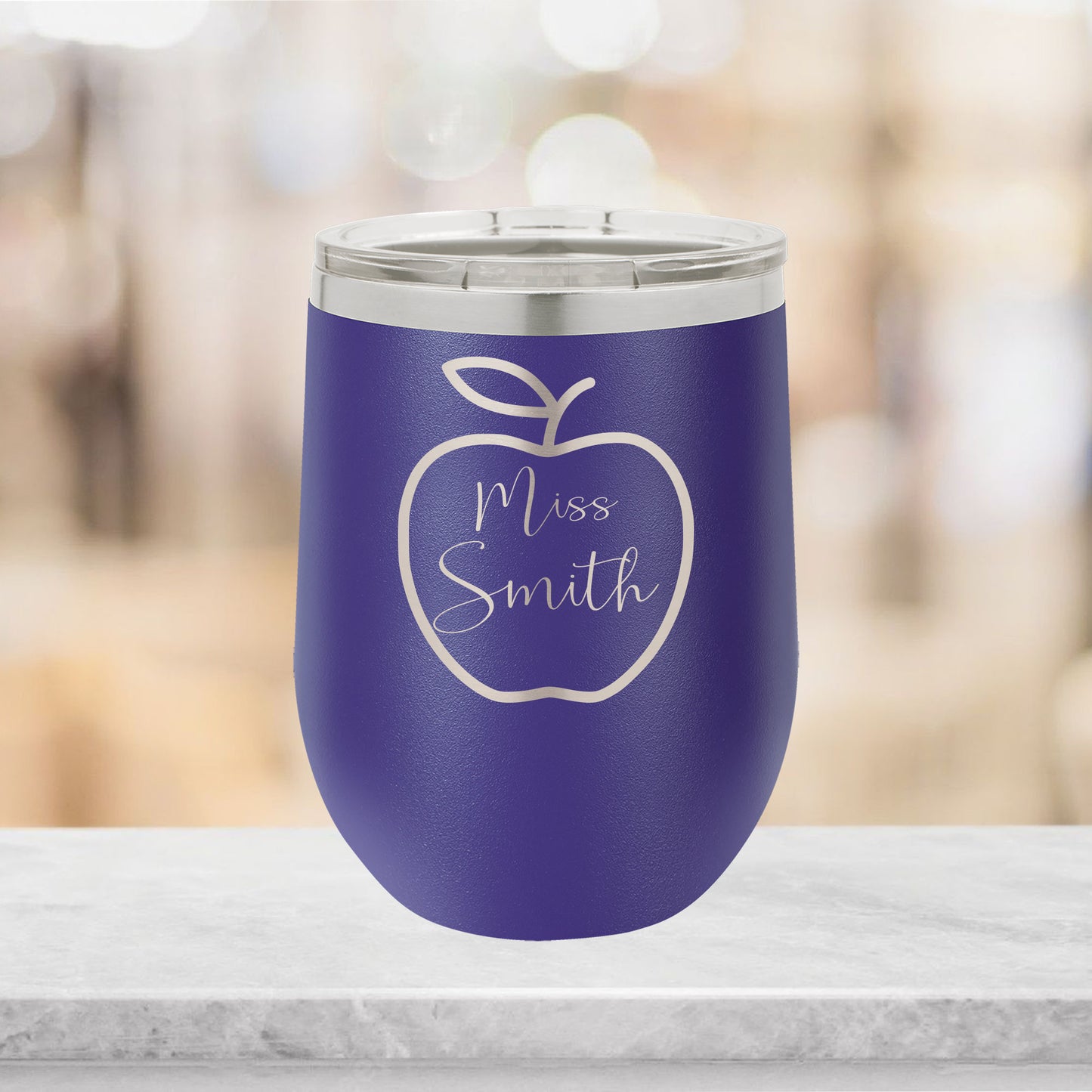 Personalized Teacher Apple Wine Tumbler - Laser Engraved