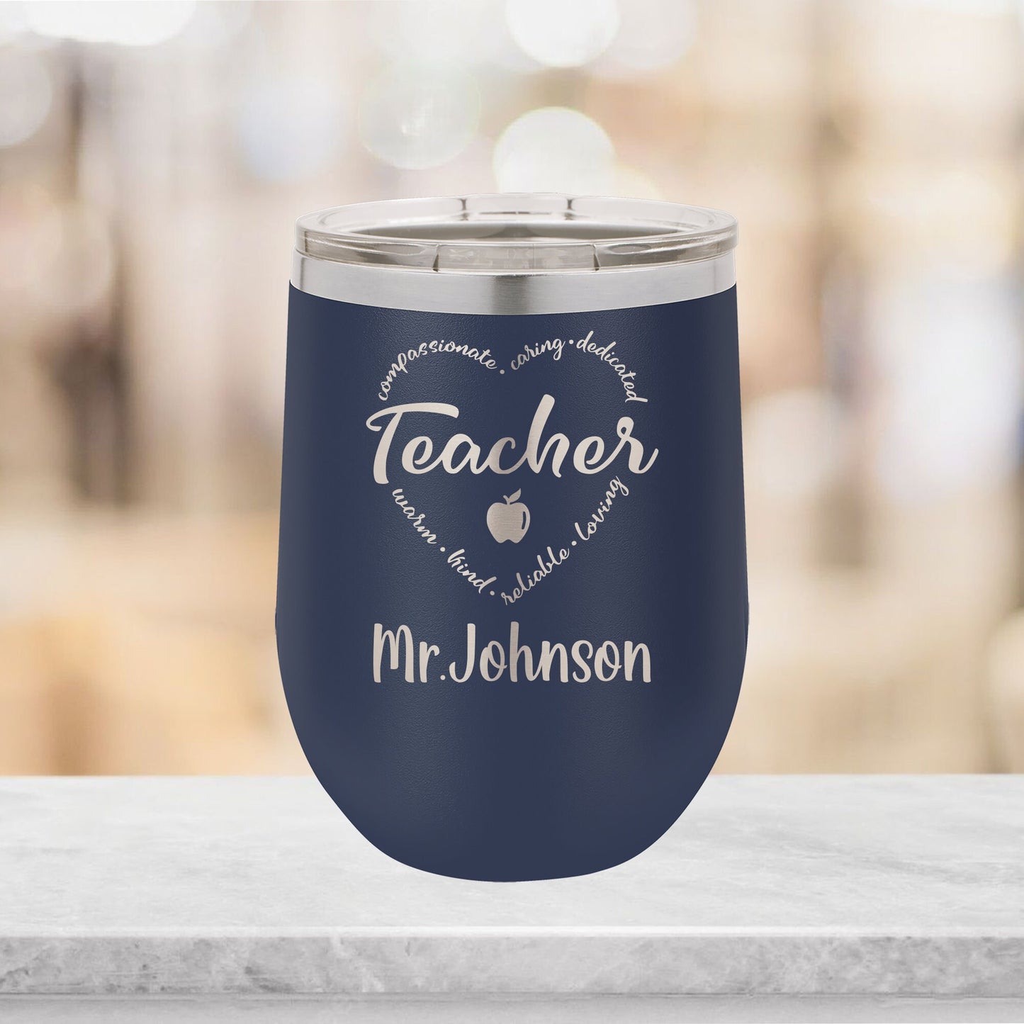 Personalized Teacher Heart Wine Tumbler - Laser Engraved