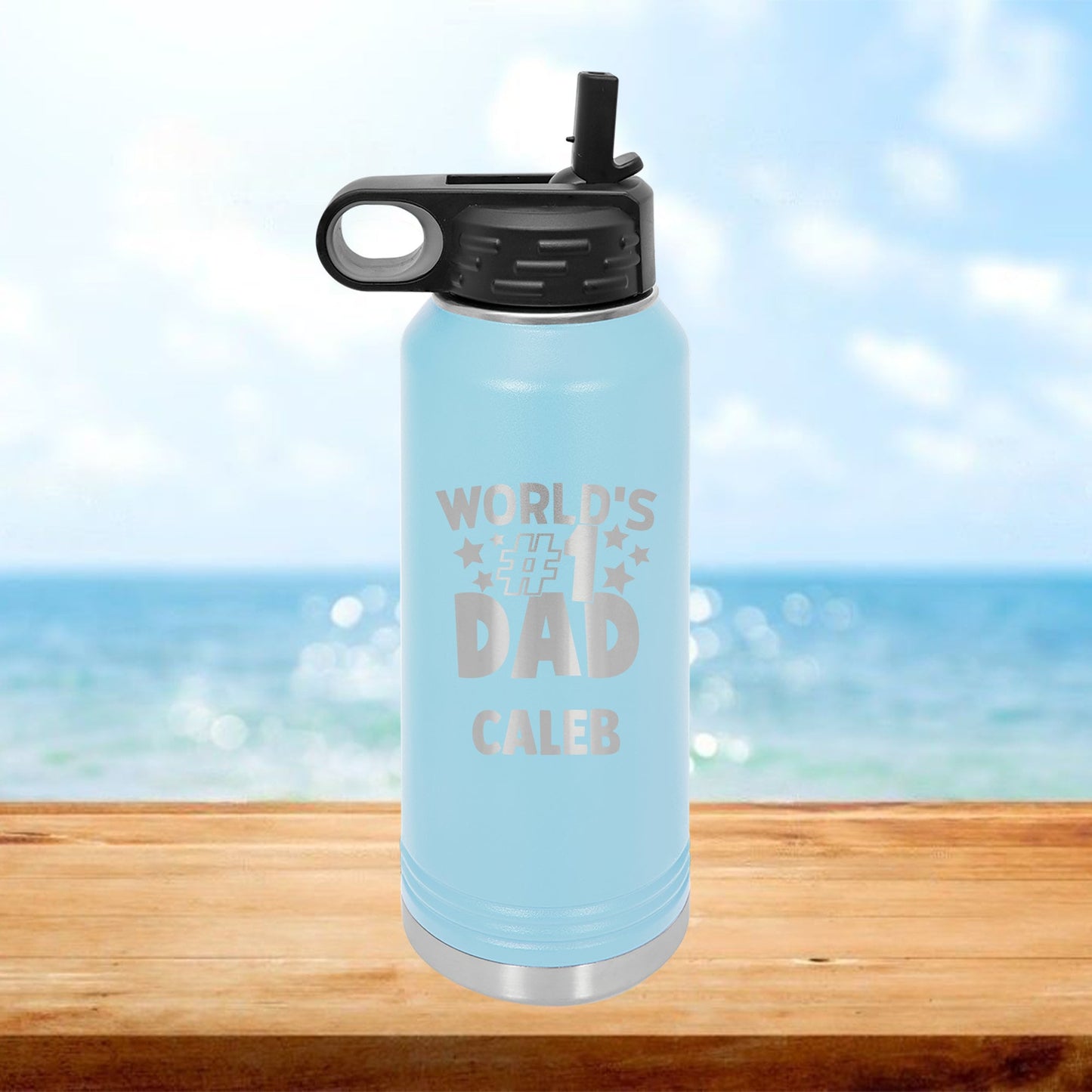 Personalized World's #1 Dad Water Bottle - Laser Engraved