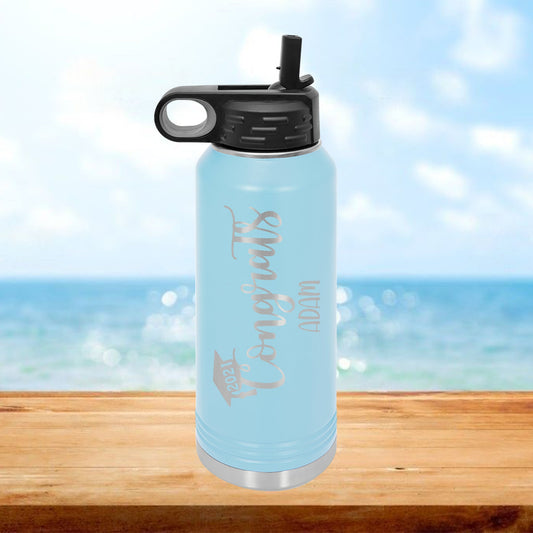 Personalized Congrats Graduation Water Bottle - Laser Engraved