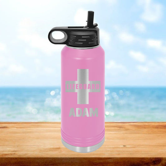 Personalized Lifeguard Cross Water Bottle - Laser Engraved