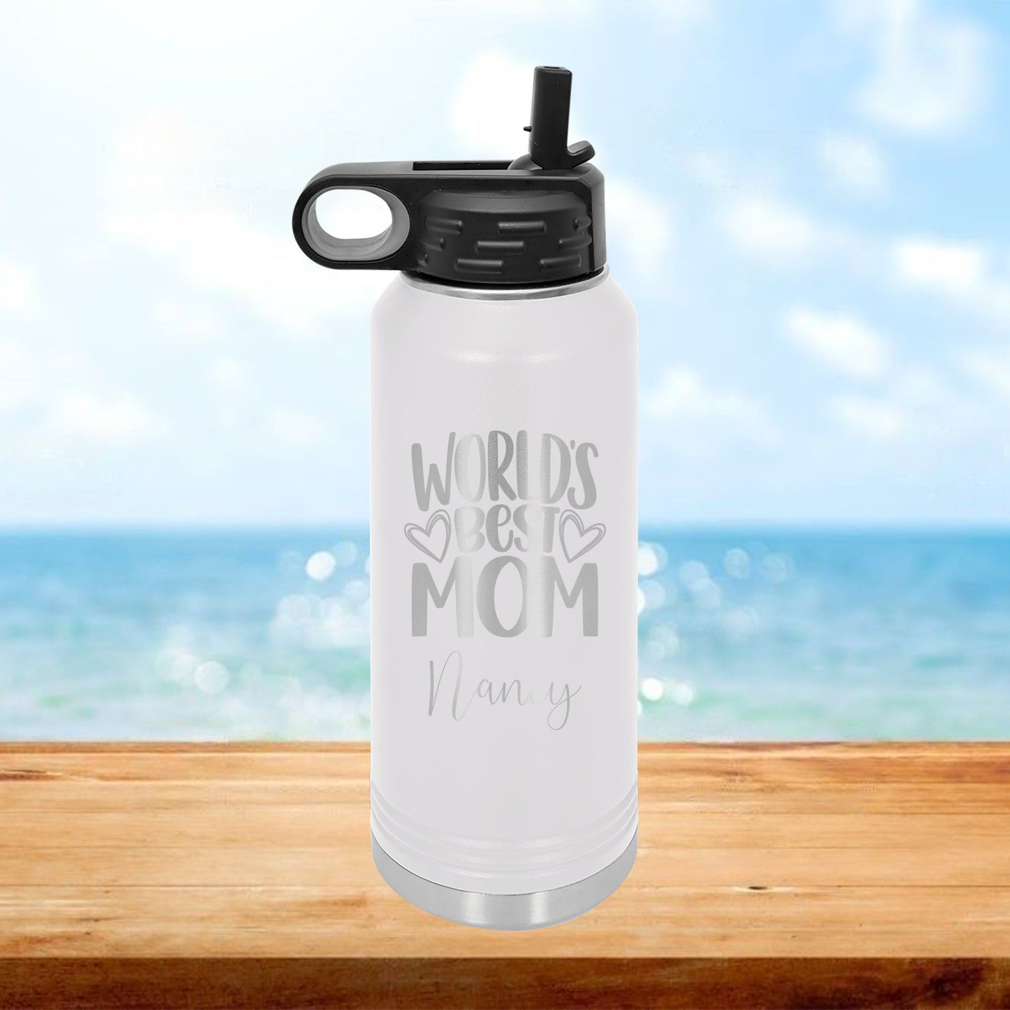 Personalized World's Best Mom Water Bottle - Laser Engraved