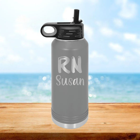 Personalized Title and Name Nurse Water Bottle - Laser Engraved