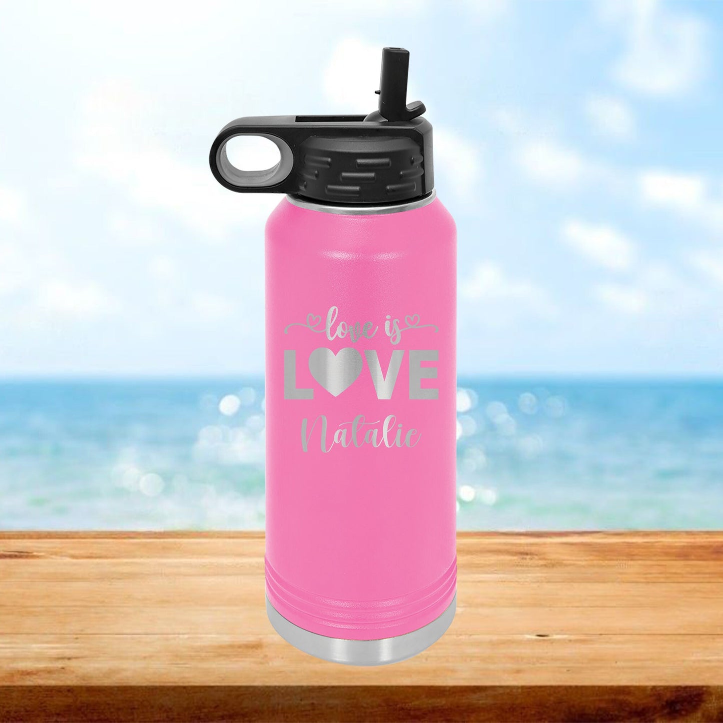 Personalized Love is Love Pride Water Bottle - Laser Engraved