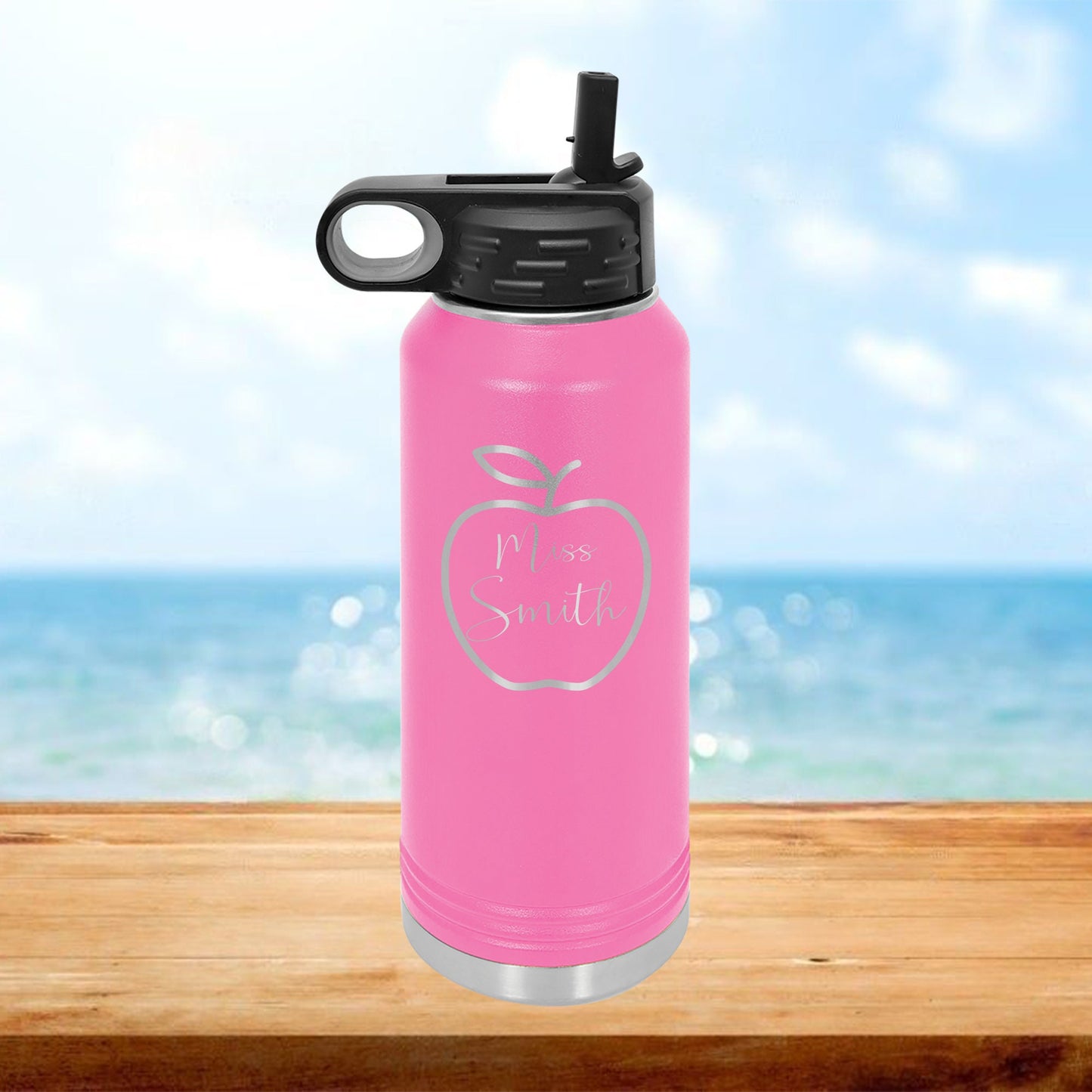 Personalized Teacher Apple Water Bottle - Laser Engraved