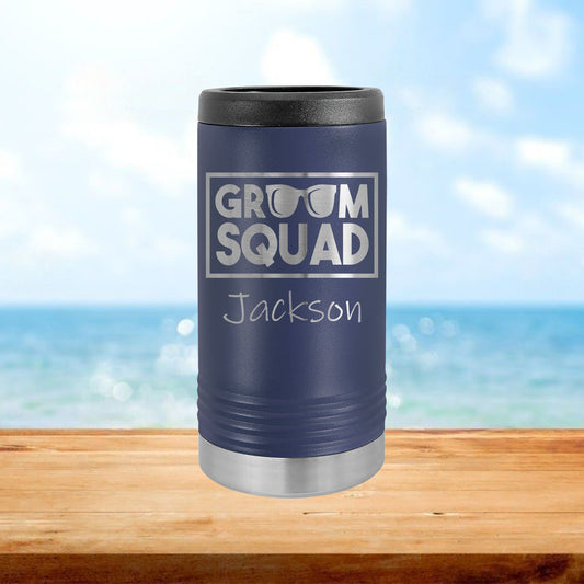 Personalized Groomsmen Groom Squad Skinny Can Cooler - Laser Engraved