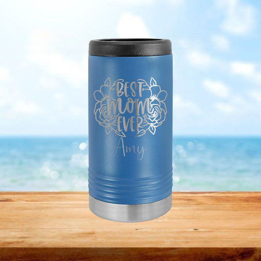 Personalized Floral Best Mom Ever Skinny Can Cooler - Laser Engraved