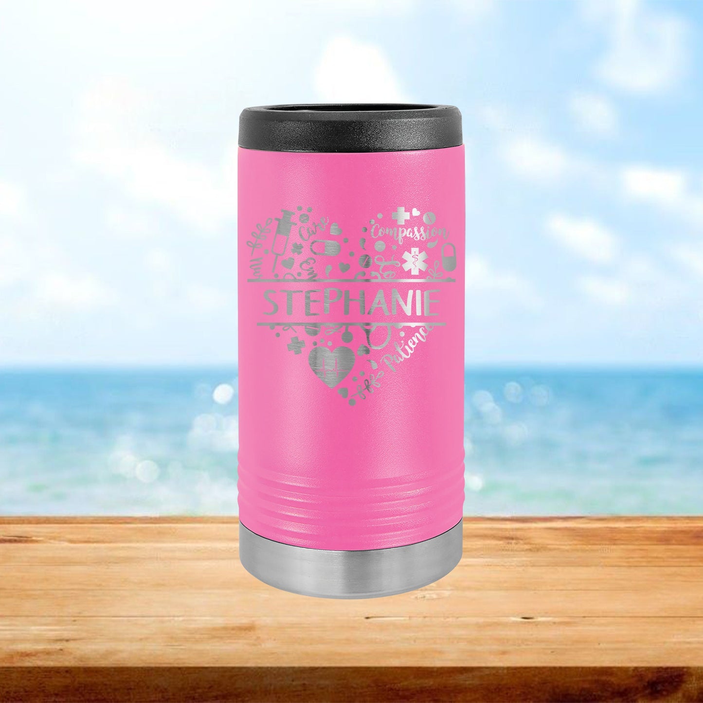 Personalized Split Nurse Monogram Skinny Can Cooler - Laser Engraved