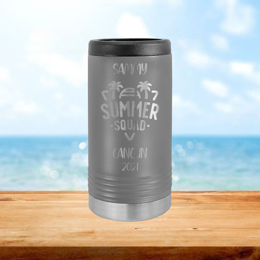 Personalized Summer Squad Vacation Skinny Can Cooler - Laser Engraved