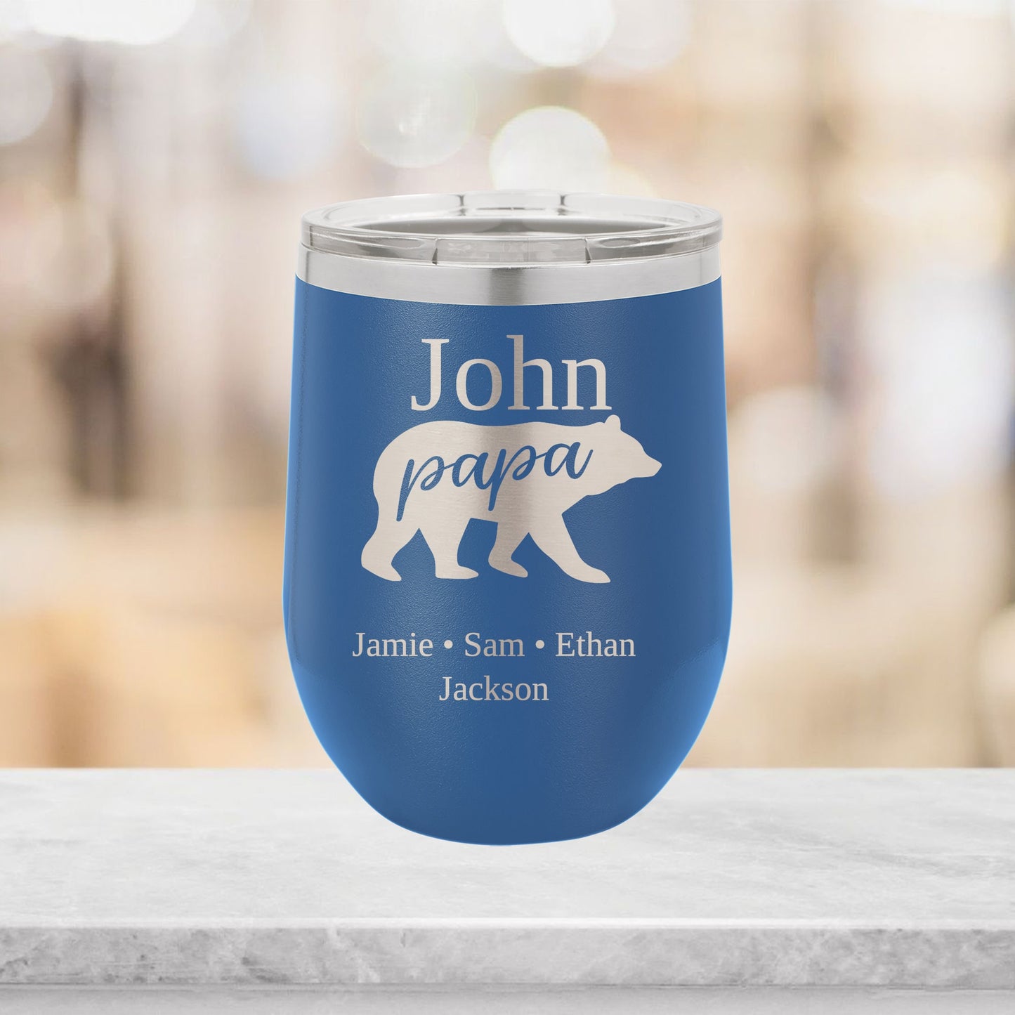 Personalized Papa Bear with Kids' Names Wine Tumbler - Laser Engraved