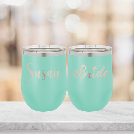 Personalized Bridesmaid Wine Tumbler - Laser Engraved