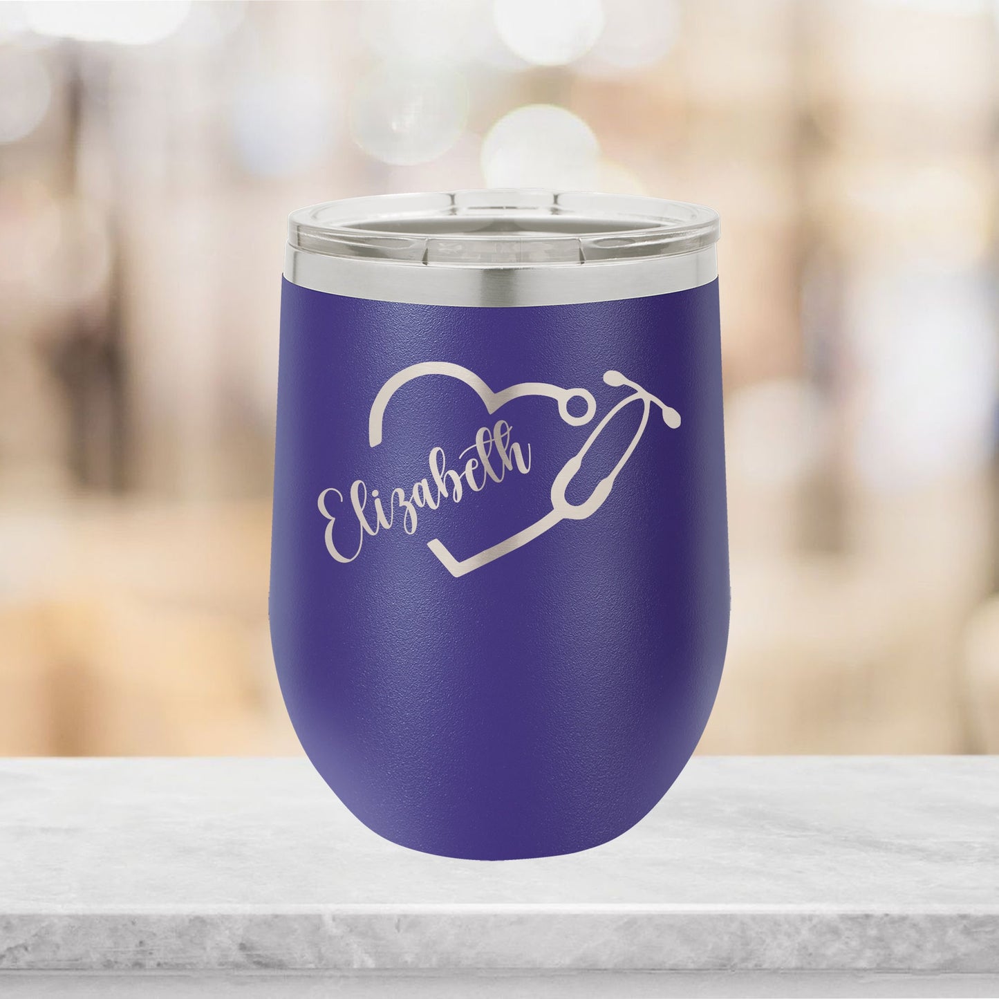 Personalized Split Heart Stethoscope Nurse Wine Tumbler - Laser Engraved