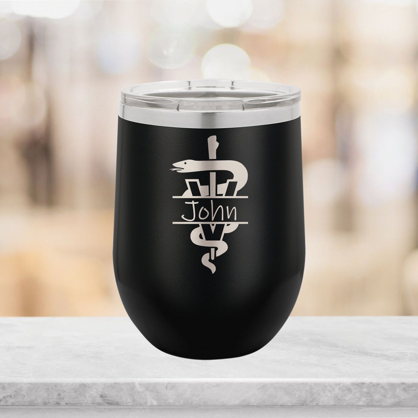 Personalized Veterinarian Split Monogram Wine Tumbler - Laser Engraved