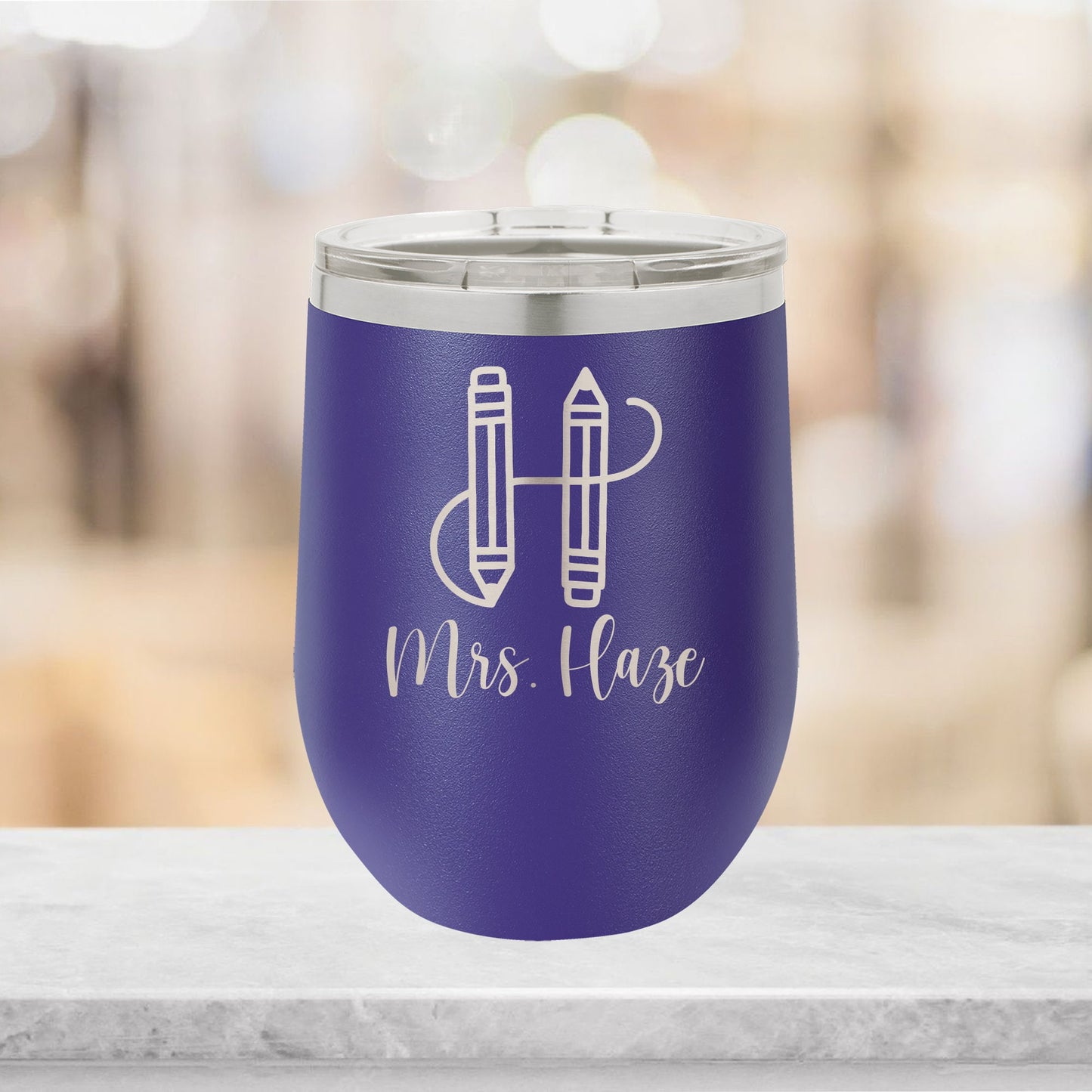 Personalized Teacher Monogram Wine Tumbler - Laser Engraved